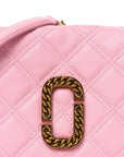Grained Calfskin Quilted Double Stitched Small The Status Shoulder Bag Pink