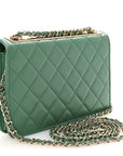 Lambskin Quilted Trendy CC Wallet On Chain WOC Green