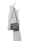 Sheepskin Matelasse Chevron Monogram Medium College Bag Asphalt