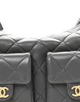 Shiny Lambskin Quilted Large Trendy Pockets Hobo Grey