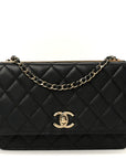 Lambskin Quilted Trendy CC Wallet On Chain WOC Black