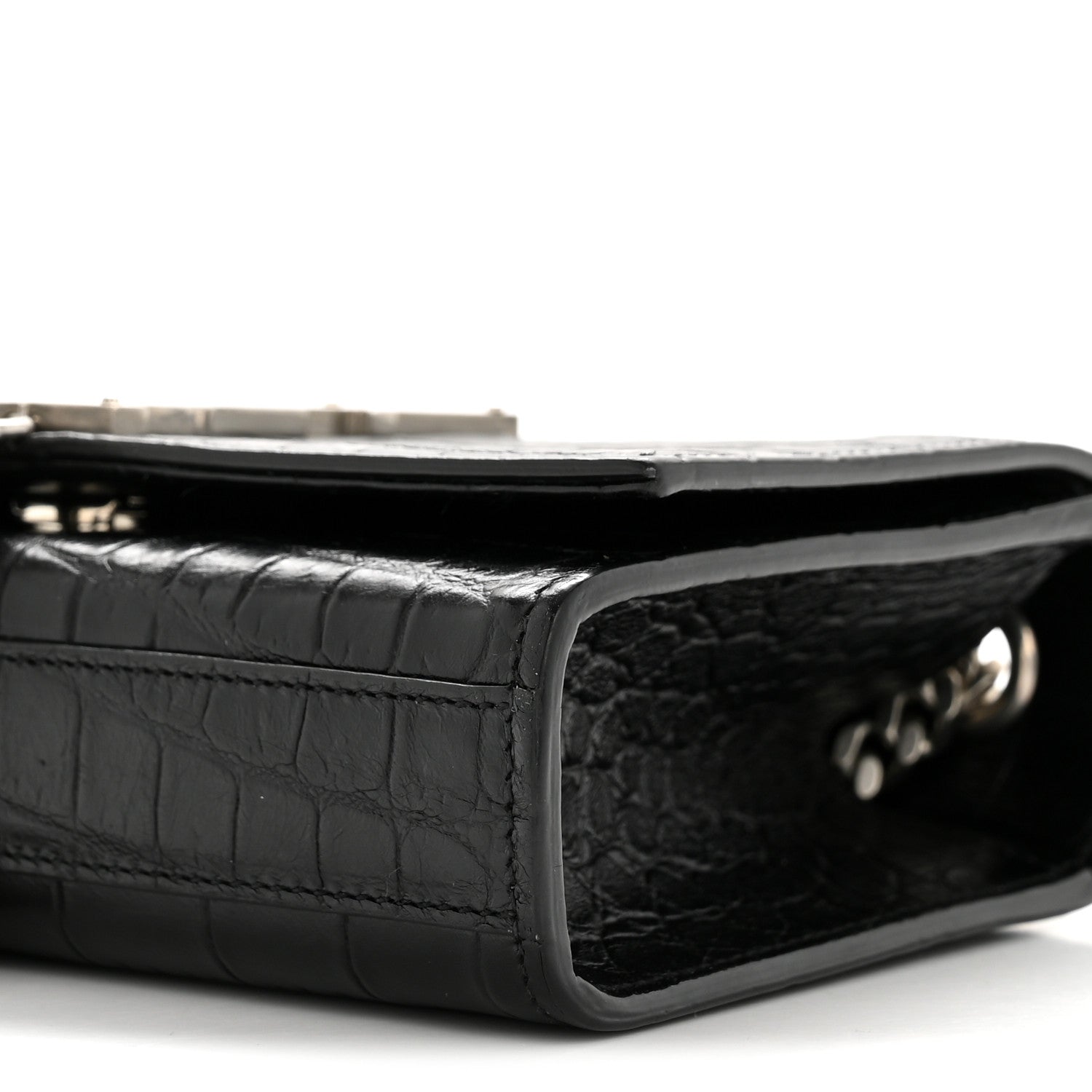 Calfskin Crocodile Embossed Small Classic Monogram Kate Tassel Satchel Black