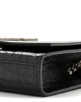 Calfskin Crocodile Embossed Small Classic Monogram Kate Tassel Satchel Black