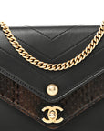 Calfskin Elaphe Double Chevron Mini Wallet On Chain WOC Black
