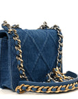 Denim Quilted CHNL 19 Wallet On Chain WOC Blue