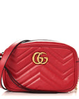 Calfskin Matelasse Mini GG Marmont Chain Shoulder Bag Hibiscus Red