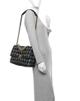 Tweed Quilted Large CHNL 19 Flap Black Silver Ecru