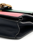 Moon Calfskin Bamboo Web Medium Dionysus Top Handle Bag Blue Emerald Hibiscus Red