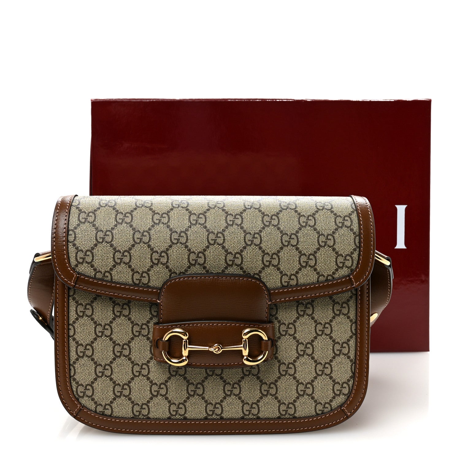 GG Supreme Monogram Azalea Calfskin Horsebit 1955 Shoulder Bag Beige Brown Sugar