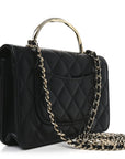 Lambskin Quilted Crystal Handle Wallet On Chain WOC Black