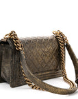 Cracked Metallic Calfskin Quilted Medium Boy Flap Gold
