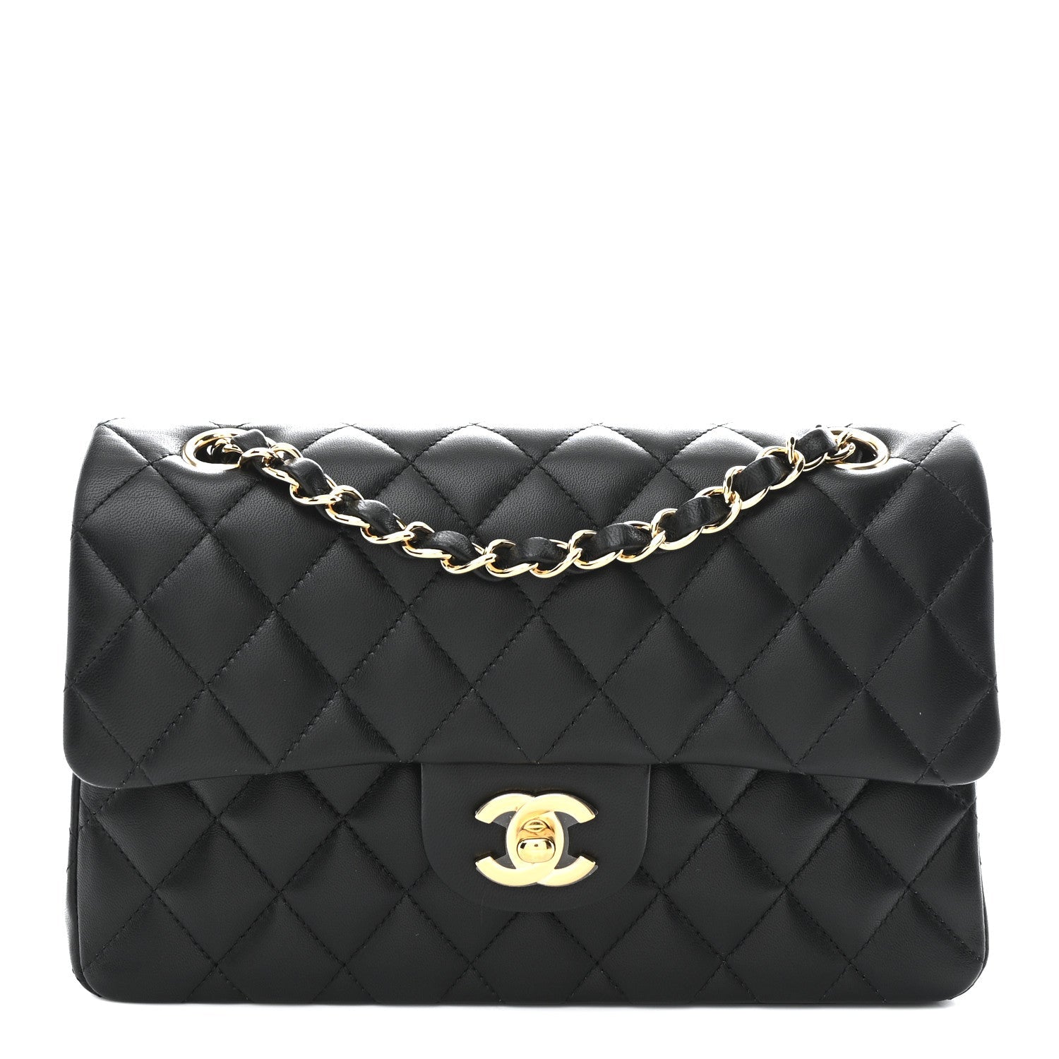 Lambskin Quilted Small Double Flap Black