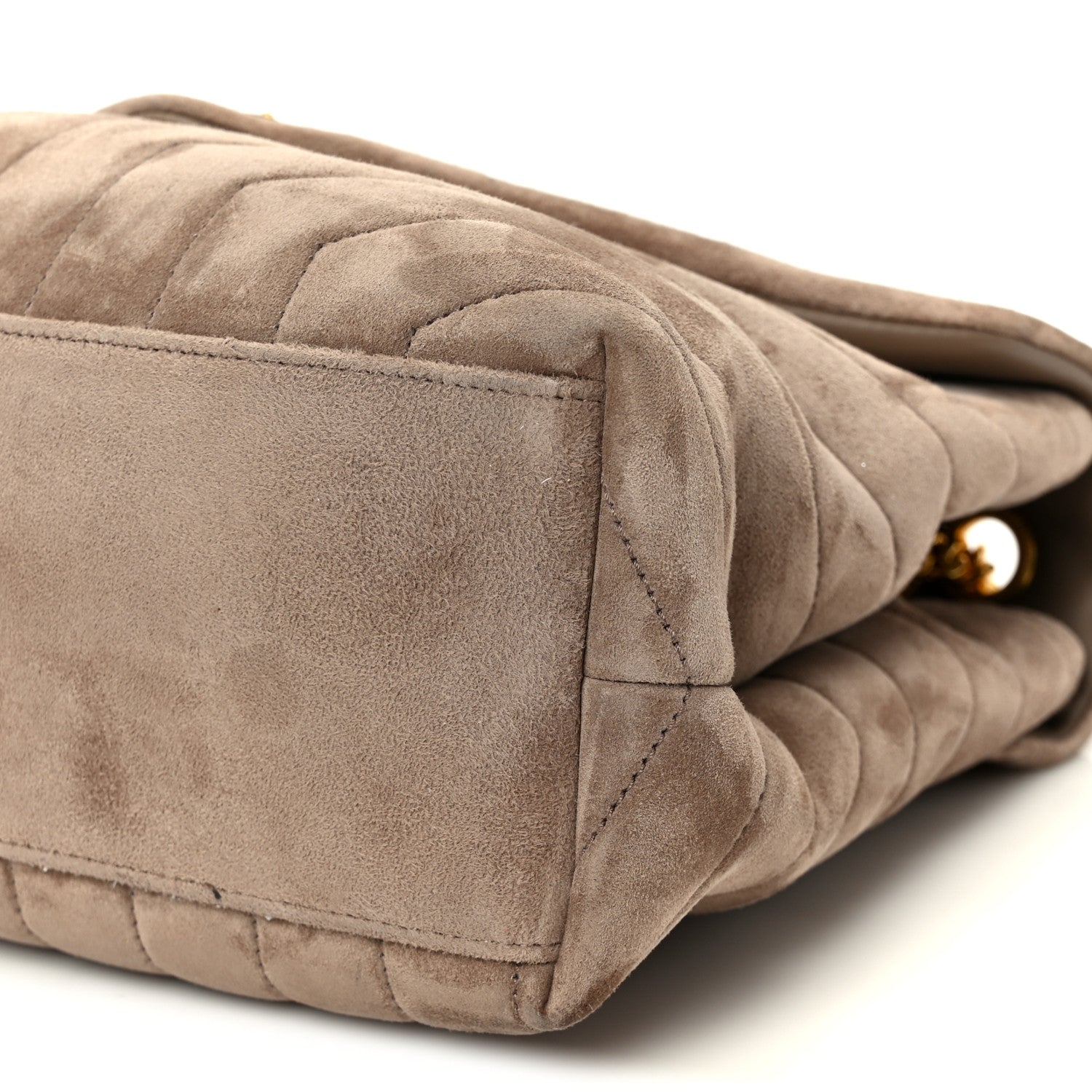 Suede Y Quilted Monogram Medium Loulou Chain Satchel Taupe