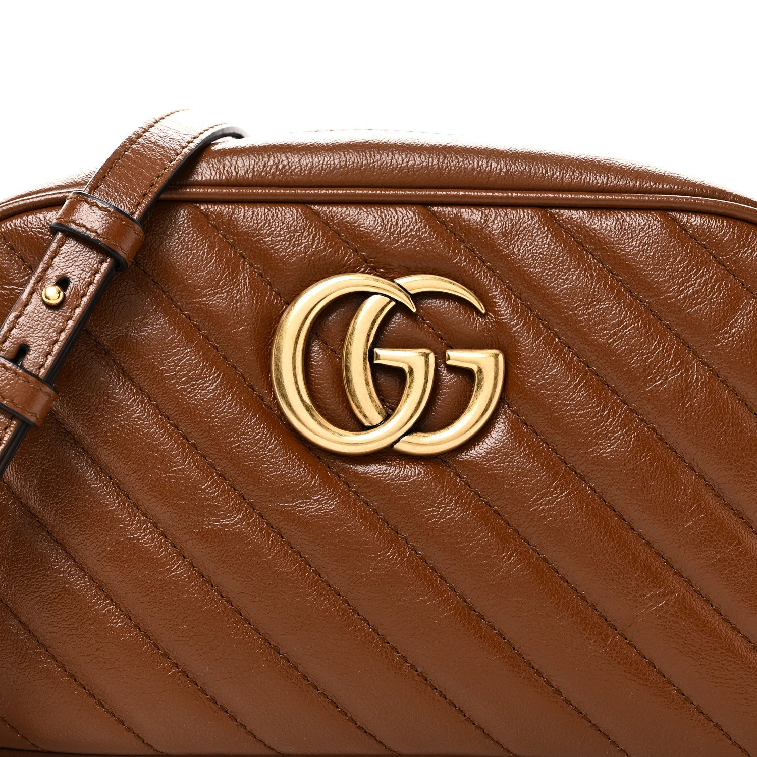 Glazed Calfskin Matelasse Diagonal Small GG Marmont Chain Shoulder Bag Cuir