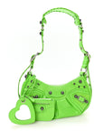 Extra Supple Calfskin Crocodile Embossed Le Cagole Shoulder Bag XS Acid Green