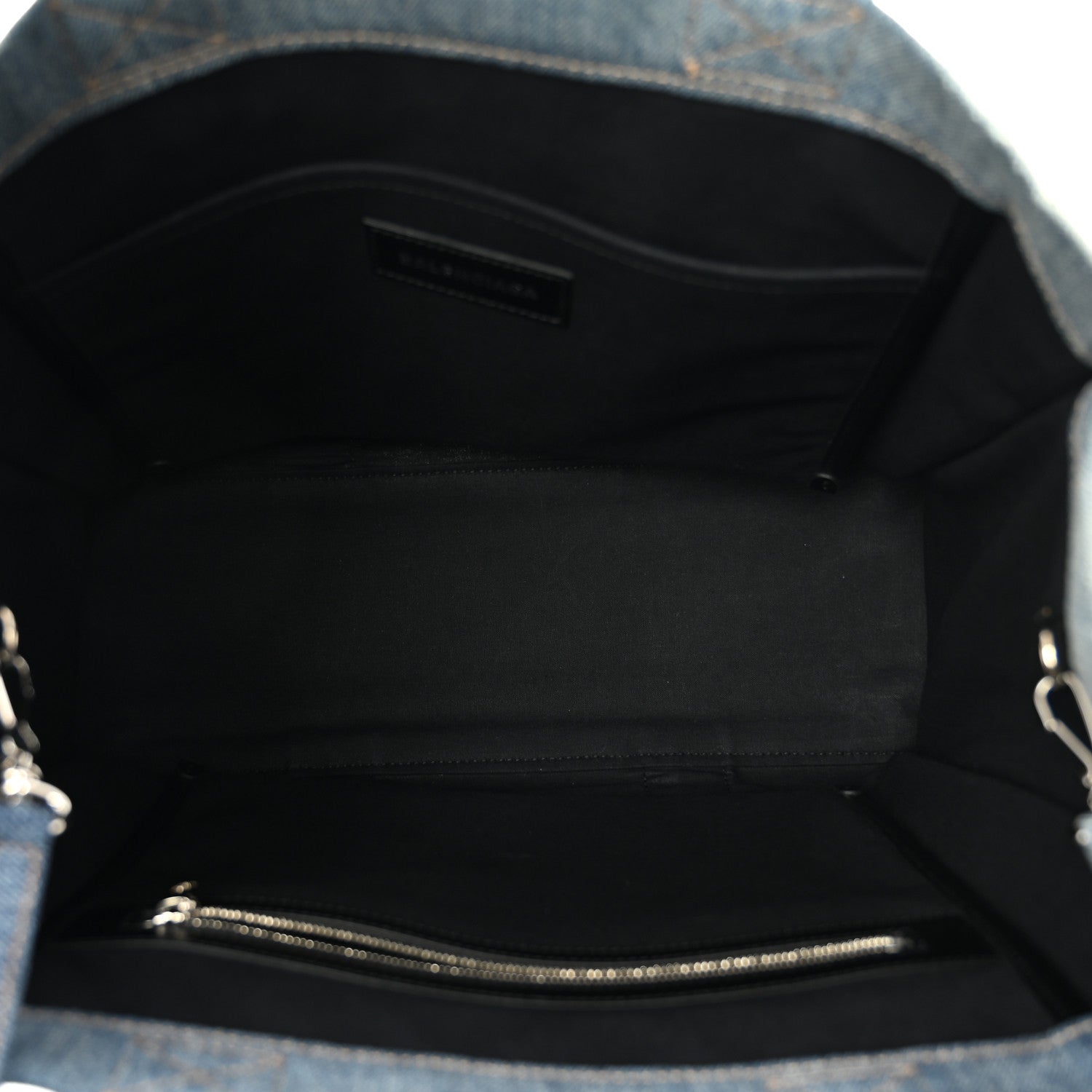 Washed Frayed Denim Logo Medium Hardware Tote Blue