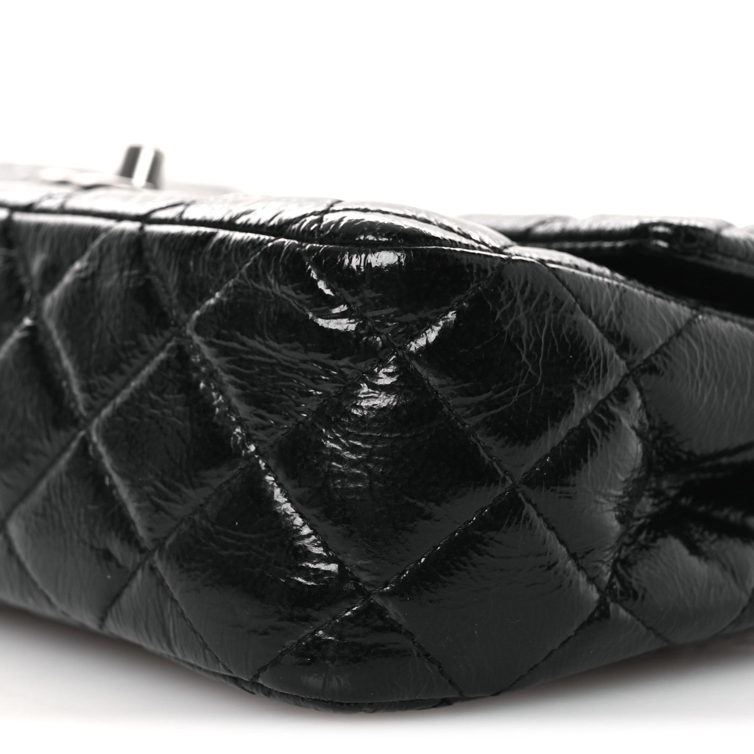 Distressed Patent Quilted Medium Double Flap Black