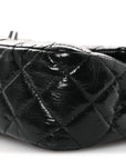 Distressed Patent Quilted Medium Double Flap Black