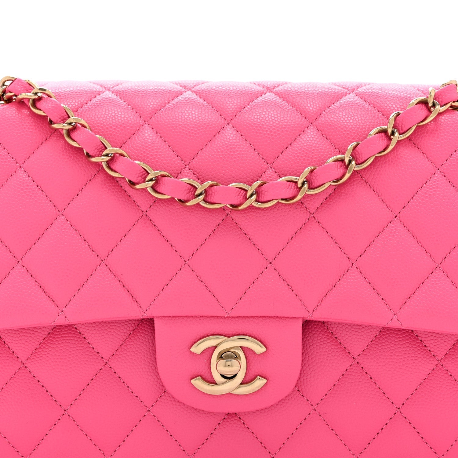 Caviar Quilted Medium Double Flap Pink