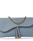 Grained Calfskin Saddle Chain Pouch Cloud Blue