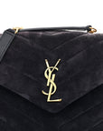 Suede Calfskin Y Quilted Monogram Small Loulou Chain Satchel Deep Marine