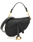 Grained Calfskin Mini Saddle Bag With Strap Black
