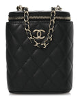 Caviar Quilted Small Vertical Coco Beauty Vanity Case With Chain Black