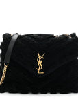 Shearling Y Quilted Monogram Medium Loulou Chain Satchel Black