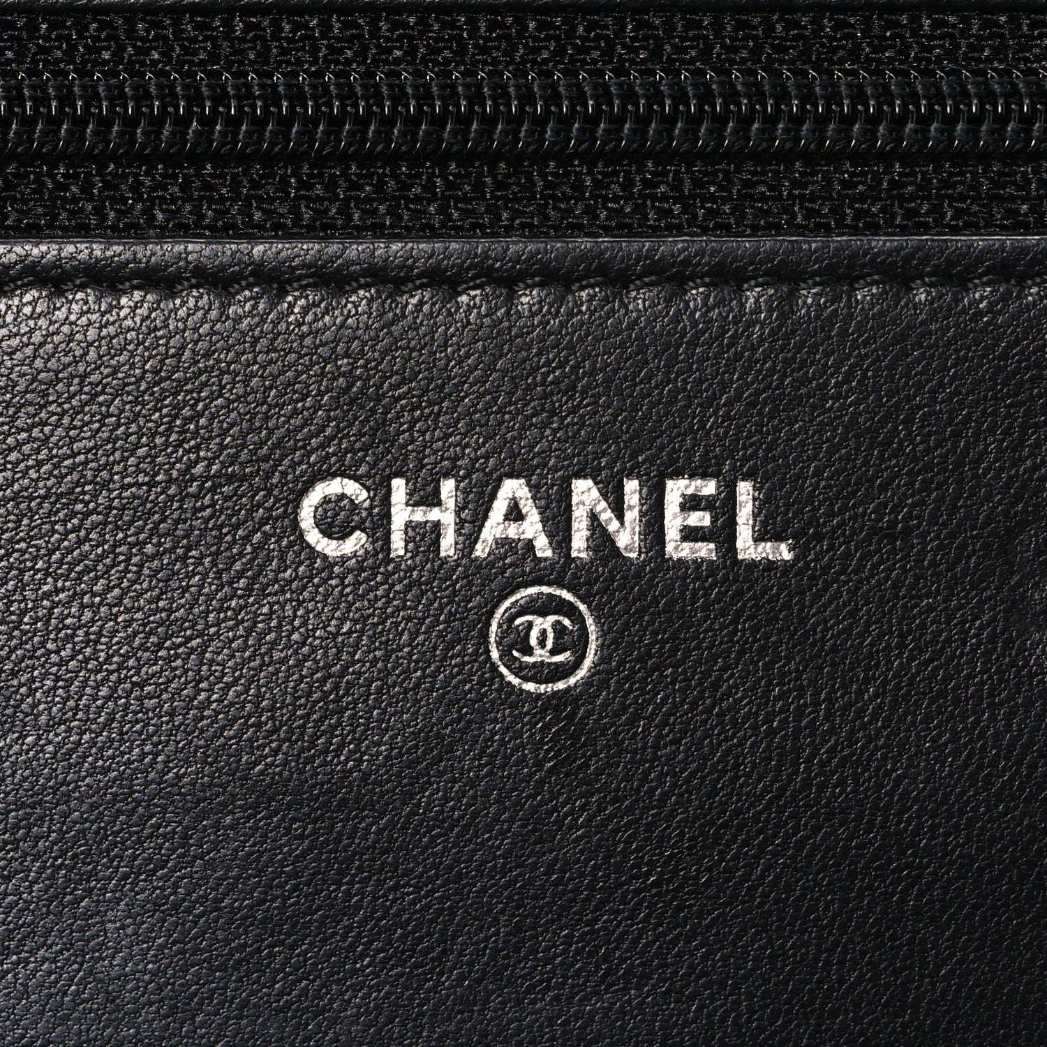 Lambskin Camellia Embossed Wallet on Chain WOC Black