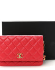 Lambskin Quilted CC Pearl Crush Wallet on Chain WOC Red
