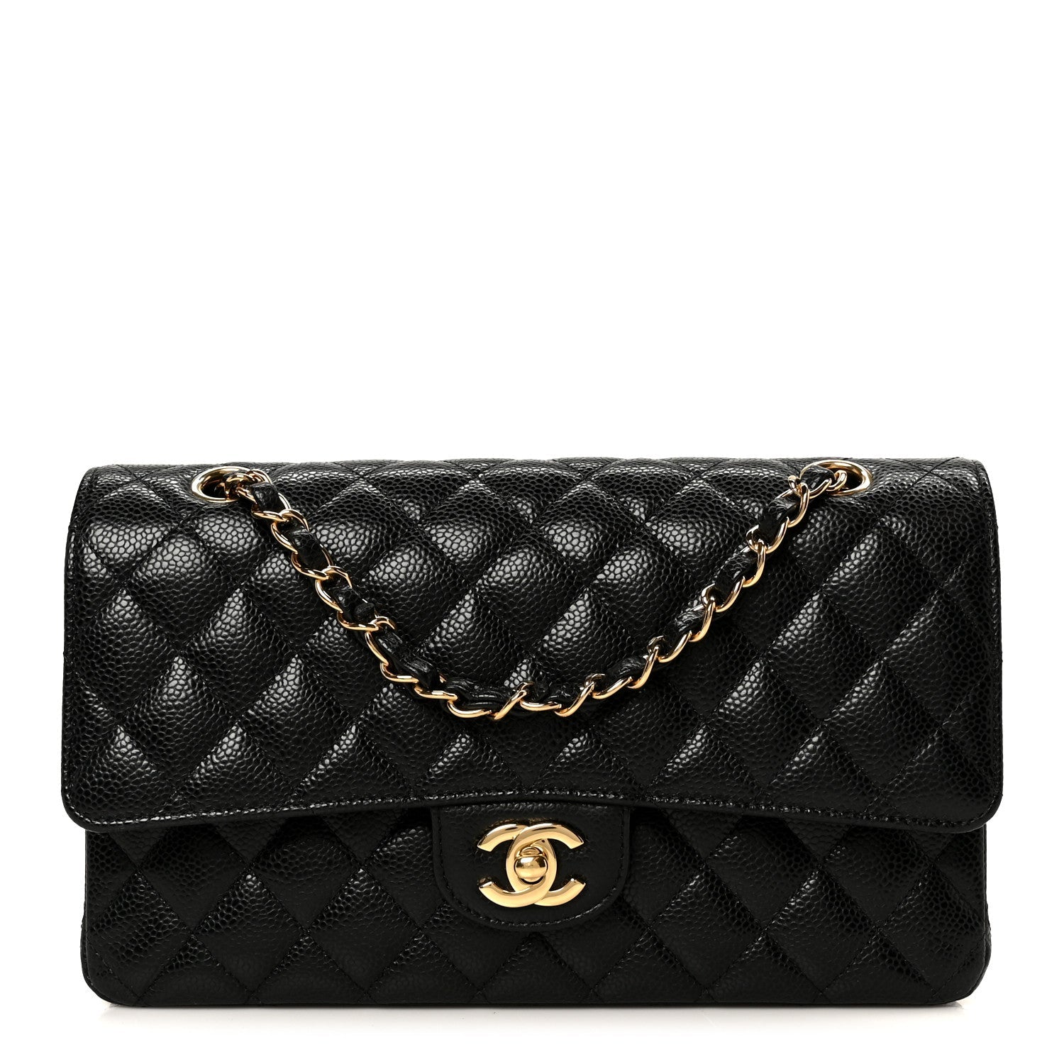 Caviar Quilted Medium Double Flap Black