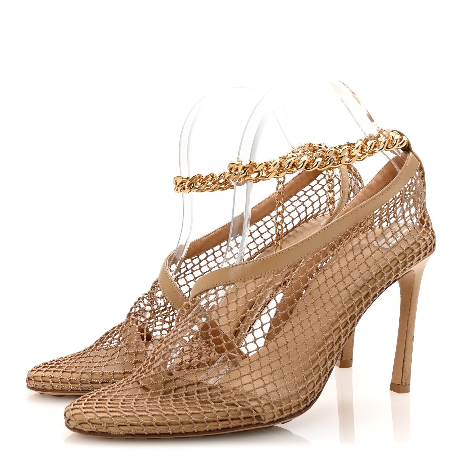 Mesh Nappa Chunky Chain Sandals 39.5 Beige Pony