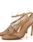 Mesh Nappa Chunky Chain Sandals 39.5 Beige Pony