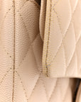 Caviar Quilted Medium Double Flap Light Beige