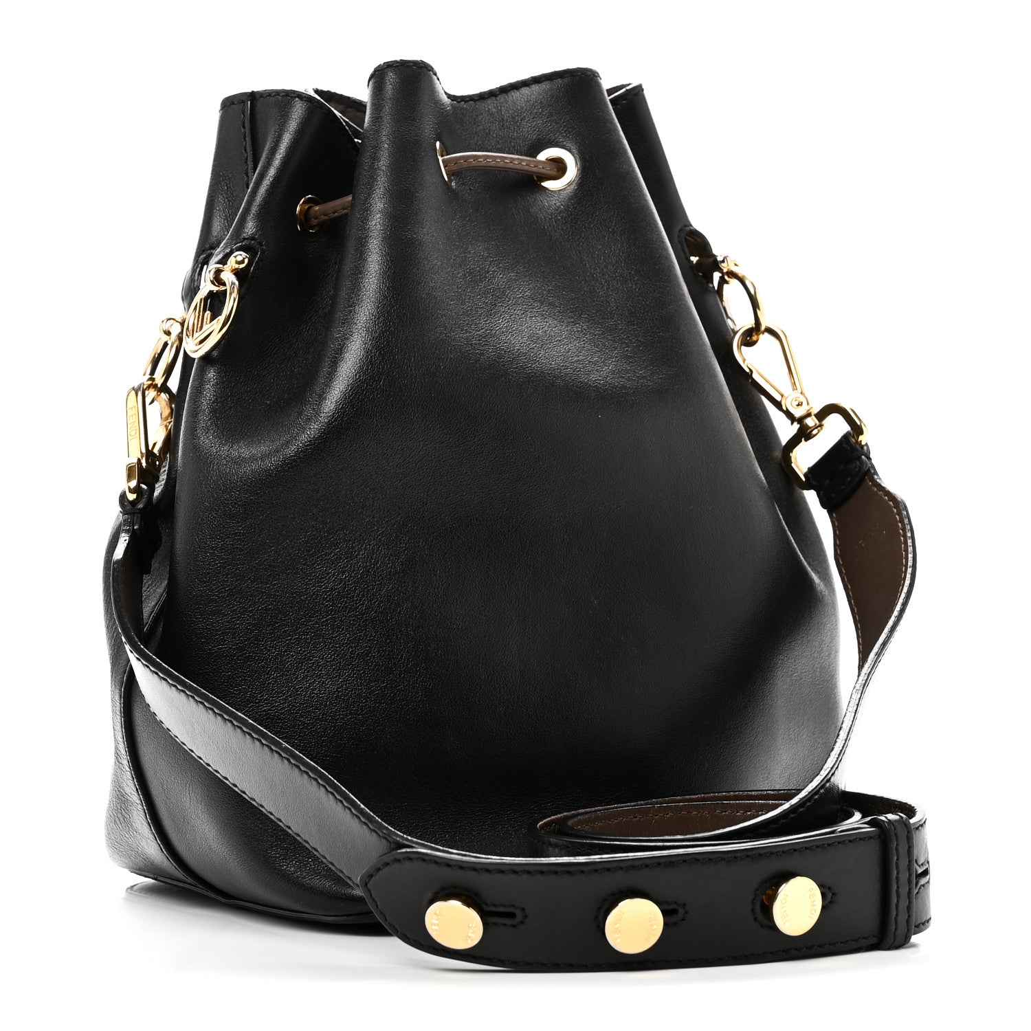 Vitello Century Matte F is FNDI Stamp Patch Bi-Color Grande Mon Tresor Bucket Bag Black Maya Fragola