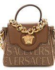 Calfskin Canvas Allover La Medusa Small Top Handle Handbag Brown