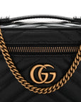 Calfskin Matelasse Chevron Mini GG Marmont Top Handle Bag Black