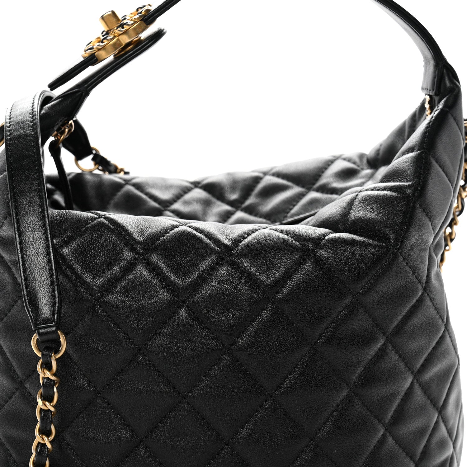 Lambskin Quilted Large Perfect Meeting Hobo Black