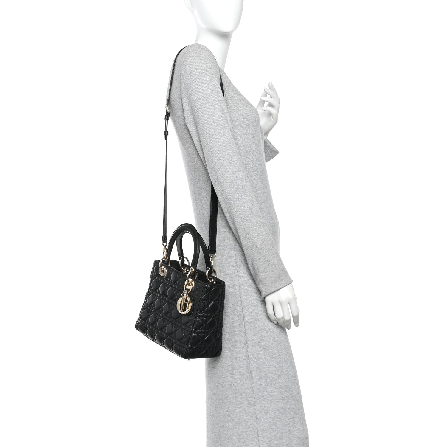 Lambskin Cannage Medium Lady D1OR Black