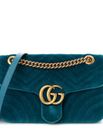 Velvet Matelasse Small GG Marmont Shoulder Bag Pavone Cyan