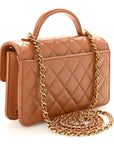 Lambskin Quilted Preppy Satchel Wallet On Chain WOC Brown