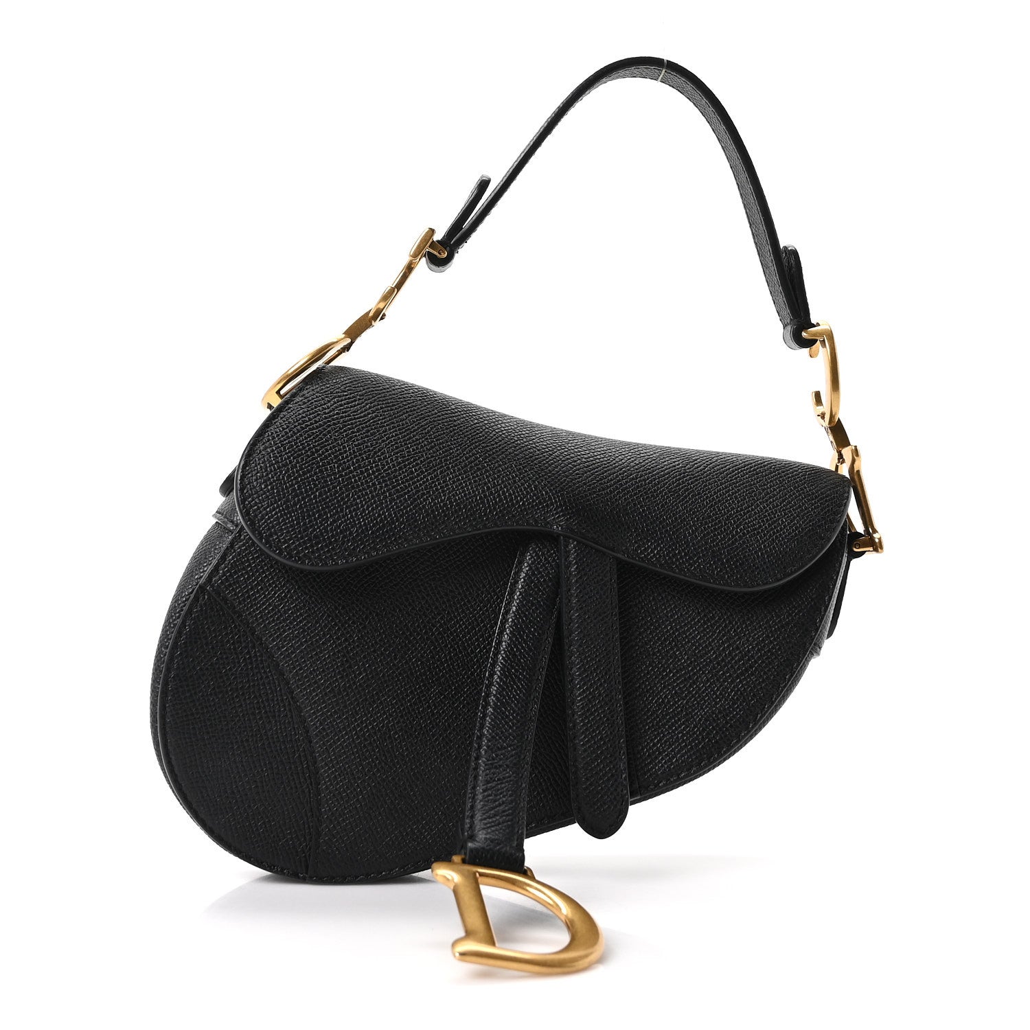 Grained Calfskin Mini Saddle Bag Black