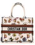 Canvas Embroidered Dragon Zodiac Medium Book Tote White Multicolor