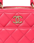 Lambskin Quilted Small Trendy CC Bowling Bag Pink