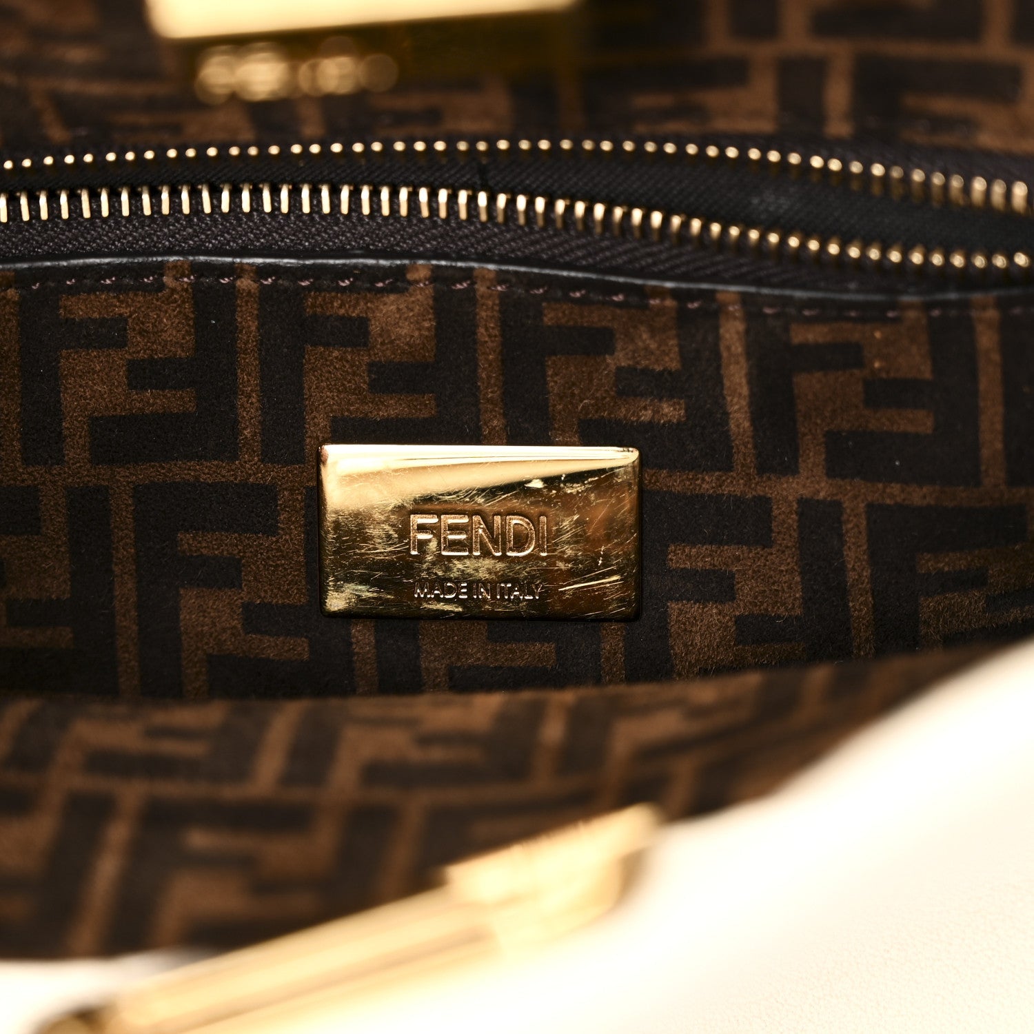 Vitello Seta Suede FF Mini Peekaboo Iconic Satchel  Uovo Sigaro Marrone