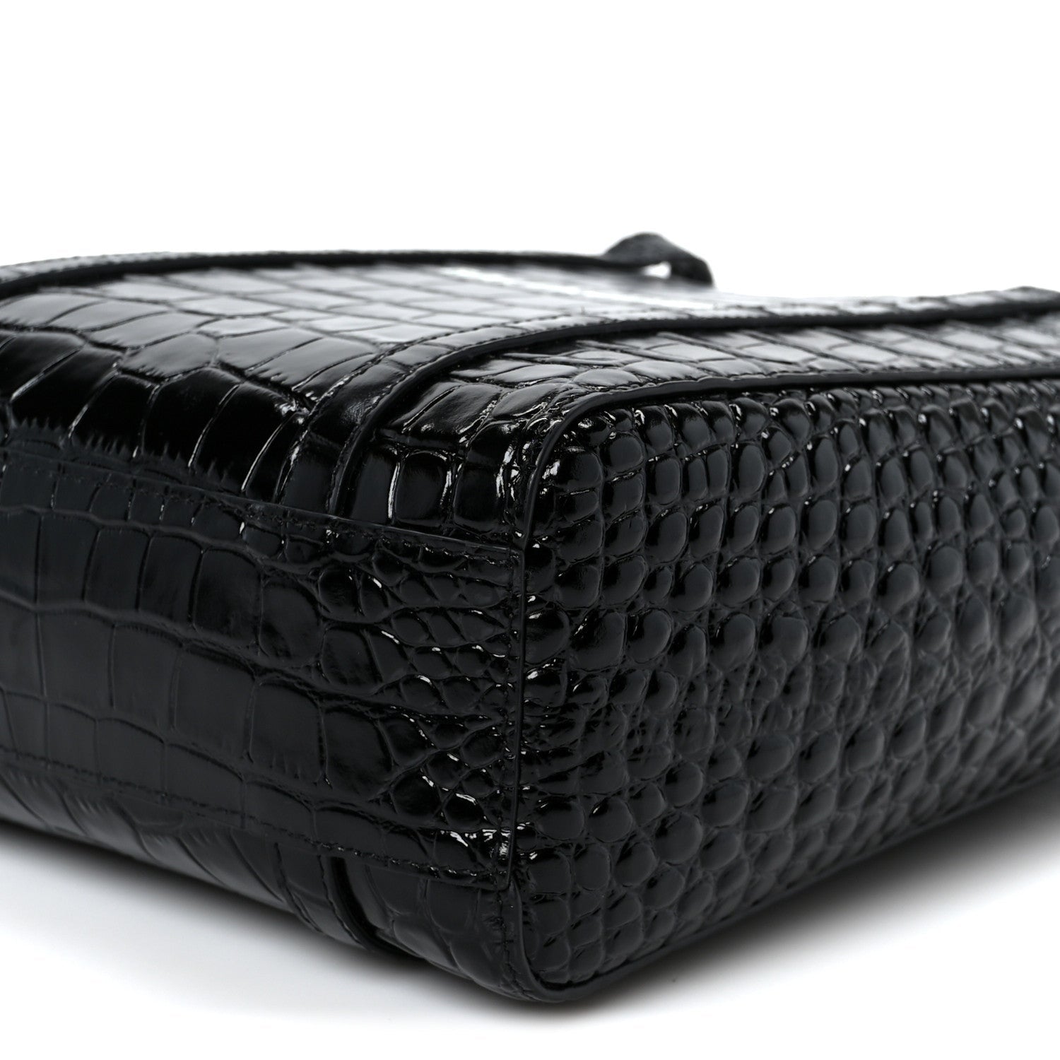 Shiny Calfskin Logo Crocodile Embossed XXS Everyday Tote  Black