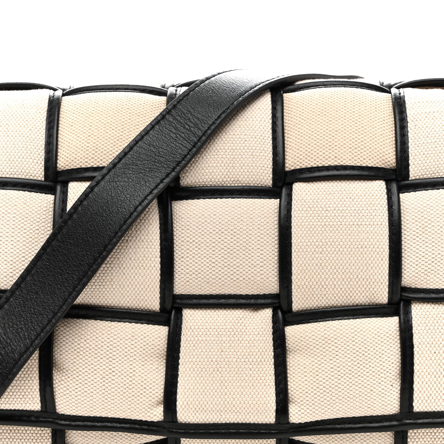 Canvas Intrecciato Padded Cassette Crossbody Bag Natural Black