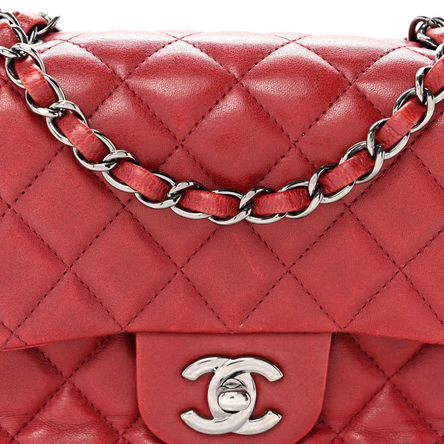 Lambskin Quilted Mini Square Flap Red