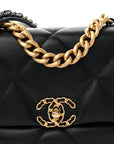 Shiny Goatskin Quilted Medium CHNL 19 Flap Black