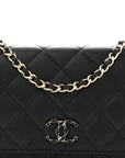 Lambskin Quilted Enamel CC Wallet On Chain WOC Black